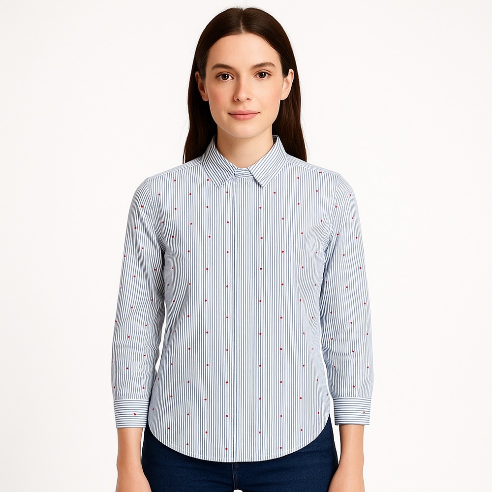 H&M Blue Pinstripe Heart Print Button-Down Shirt
